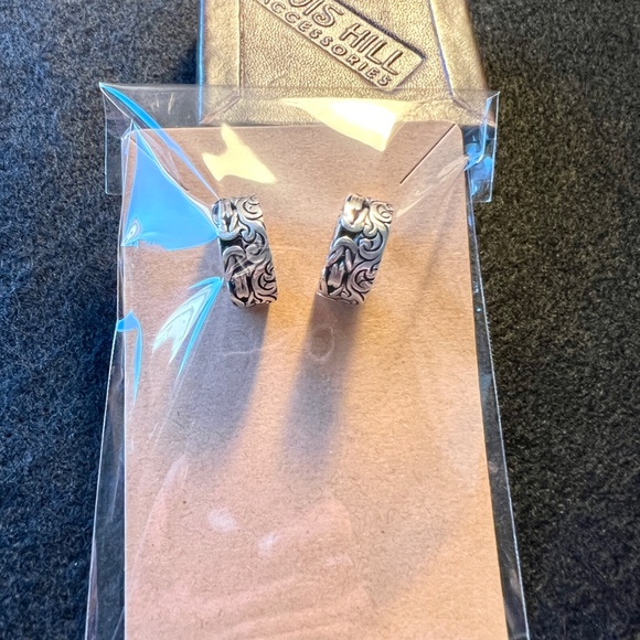 Lois Hill Hand Carved Scroll Chunky Post Hoop Earrings Sterling Silver 6" Drop - Picture 16 of 17